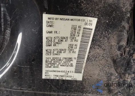 2010 Nissan Armada Platinum из США, поврежденный, VIN 5N1AA0NE6AN602455